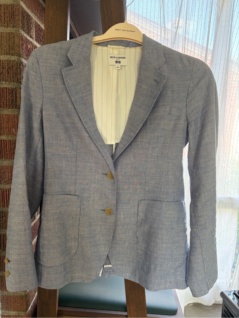 Blue Linen-Blend Notch Lapel Blazer from Uniqlo x Ines de la Fressange